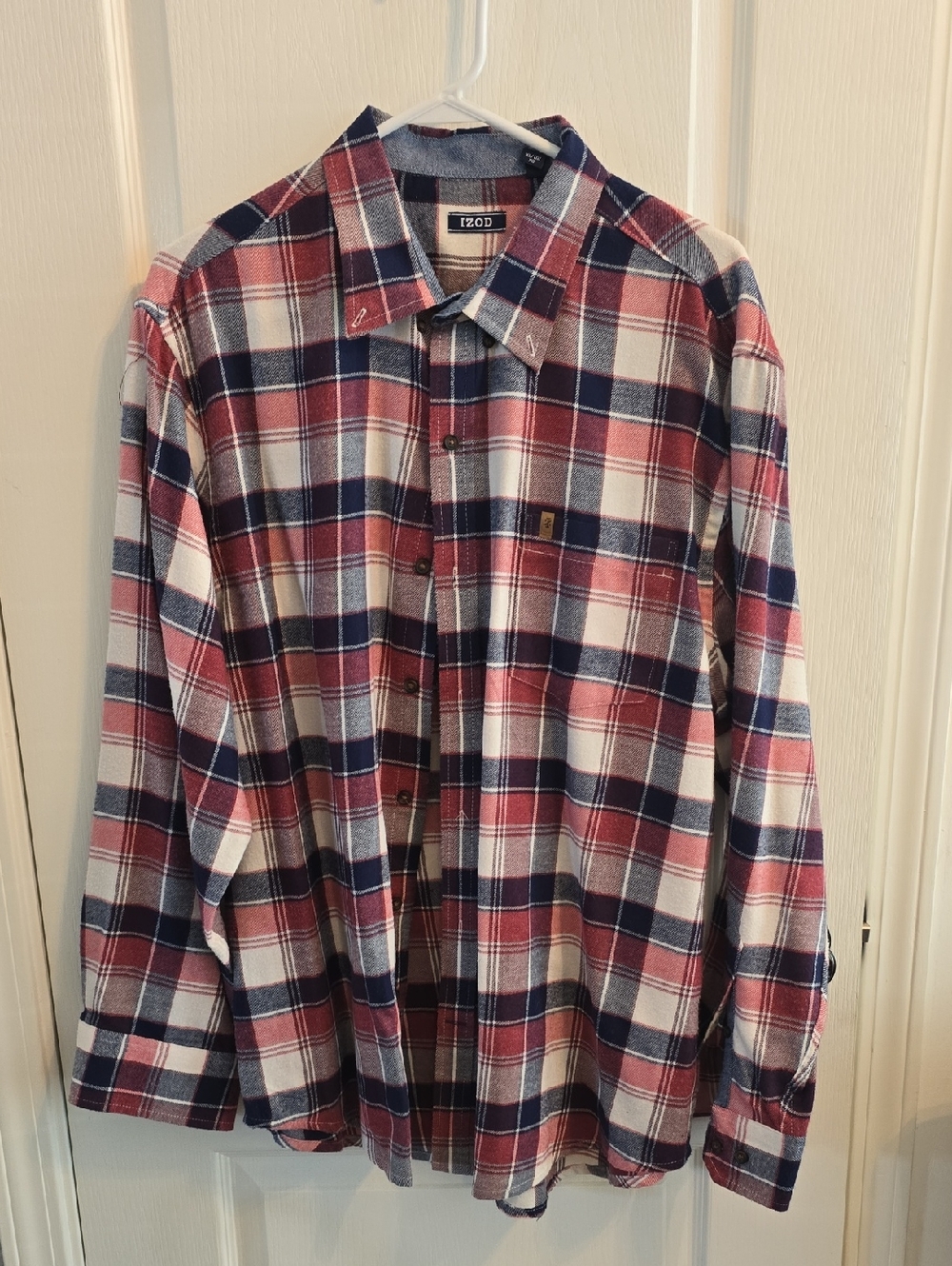 Izod Red, Navy & White Plaid Flannel Button-Down Shirt
